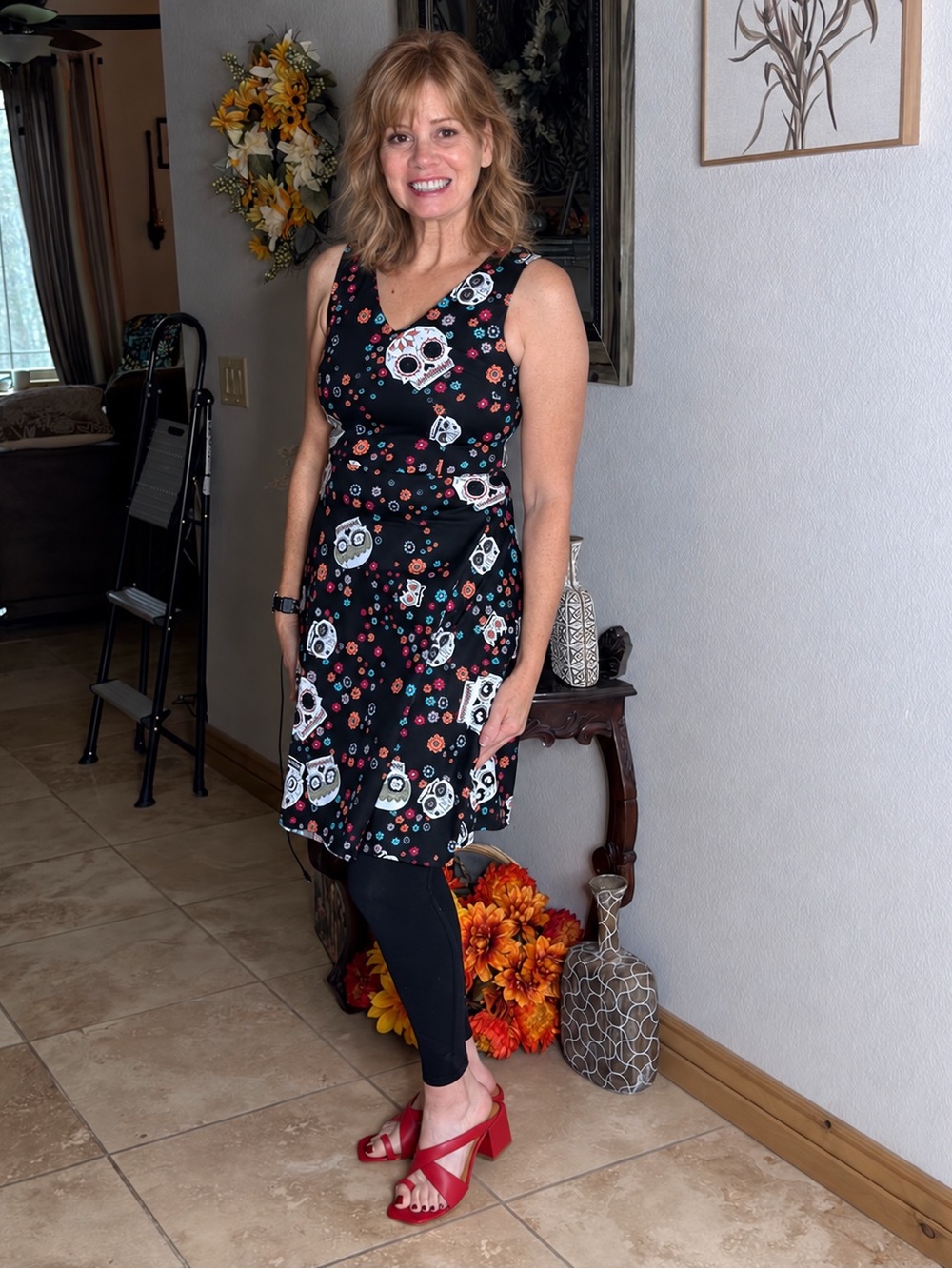 iHot Black Sugar Skull Floral Fit & Flare Dress – Small